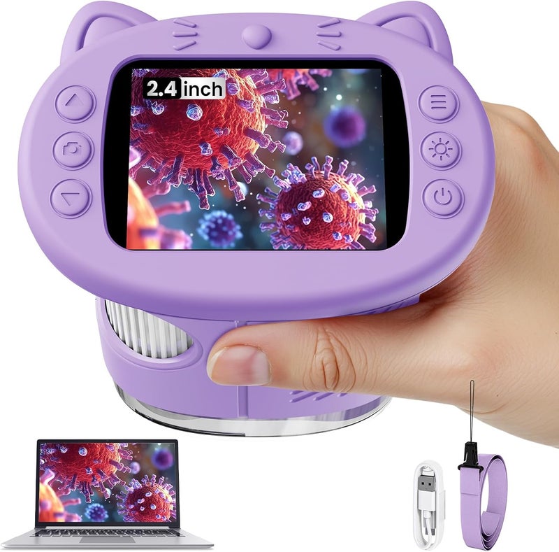 Vorth Microscope for Kids, 2.4 Inch Digital Microscope with 1000X Magnification, Handheld Camera Mini Pocket Magnifying Glass, Educational Christmas Birthday Gifts Toys for Ages 3+, Purple - Image 1